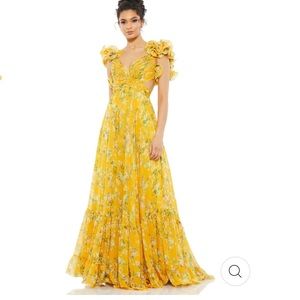 IEENA for Mac Duggal Yellow Floral Chiffon Dress
